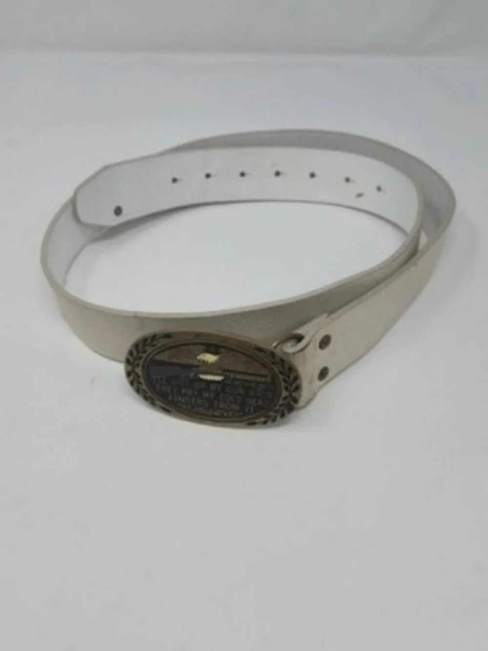 Vintage ​Rock & Republic White Leather Belt W/ Aminco Solid Brass Buckle 42